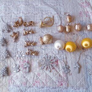 Vintage Silver & Gold Christmas Tree Ornaments Lot